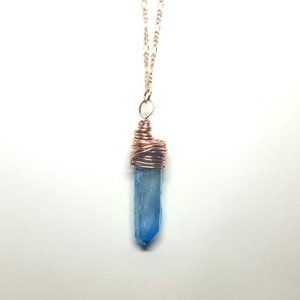 Blue Aqua Aura Crystal Healing Rose Gold Necklace